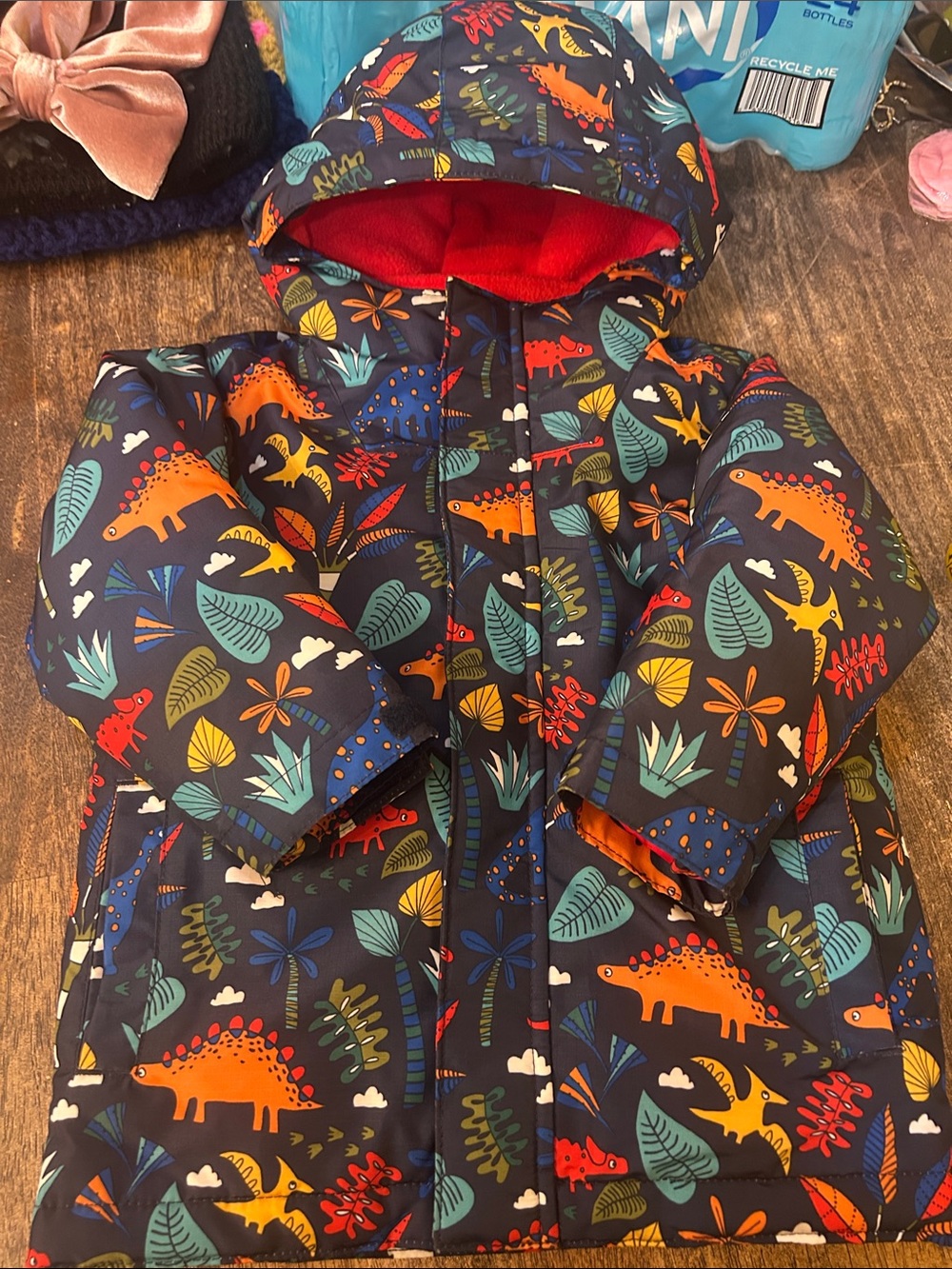Place Kids Navy Dino Puffer Jacket with Multicolor Prints